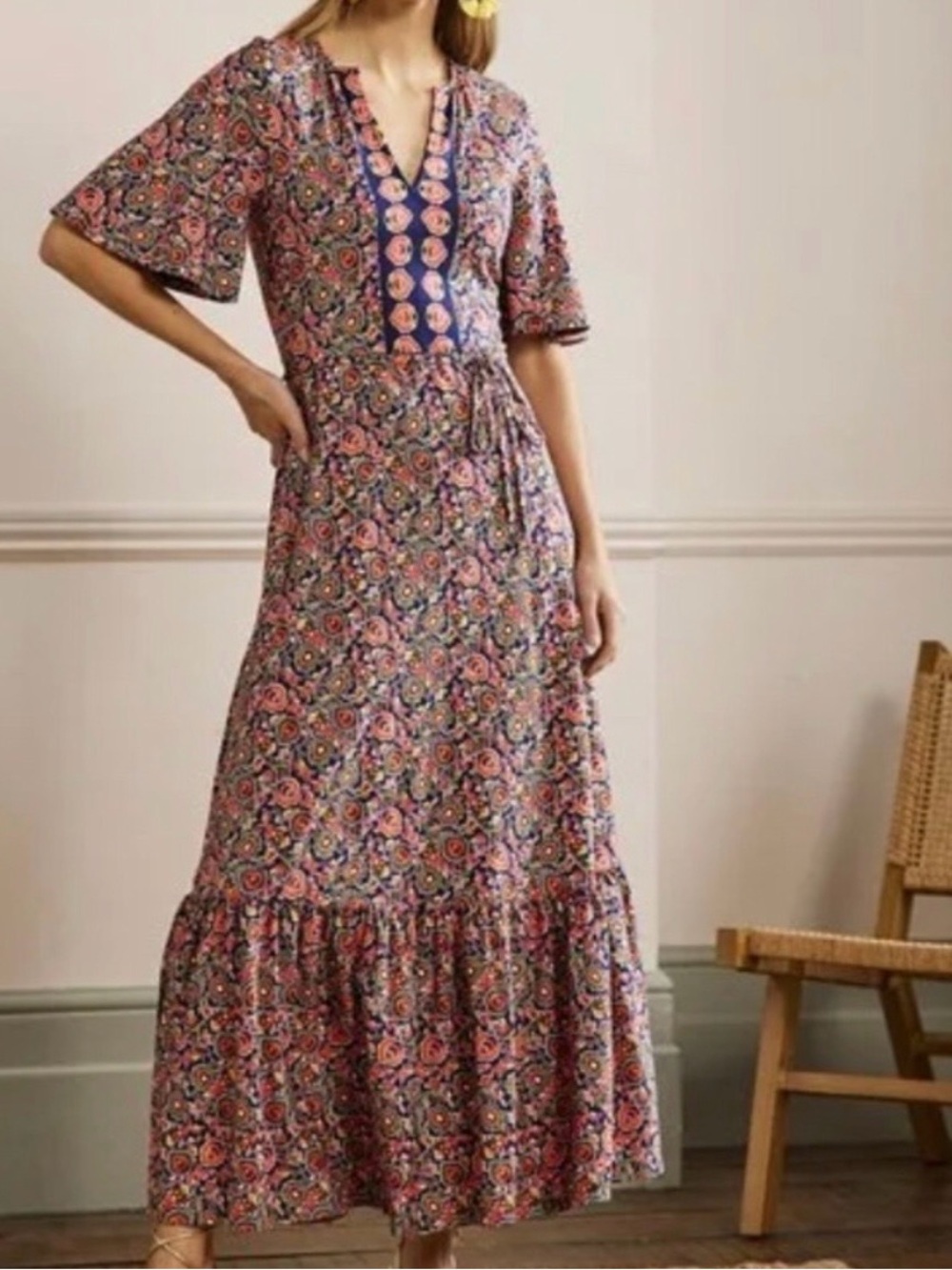Boden Notch Neck Cotton Modal Maxi Dress Cottagecore Casual 4